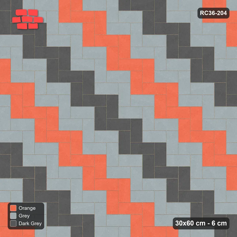 Interlock (Pasco) 30x60 cm · RC36-204 · Herringbone 90, Three-Tone Diagonal · Top view