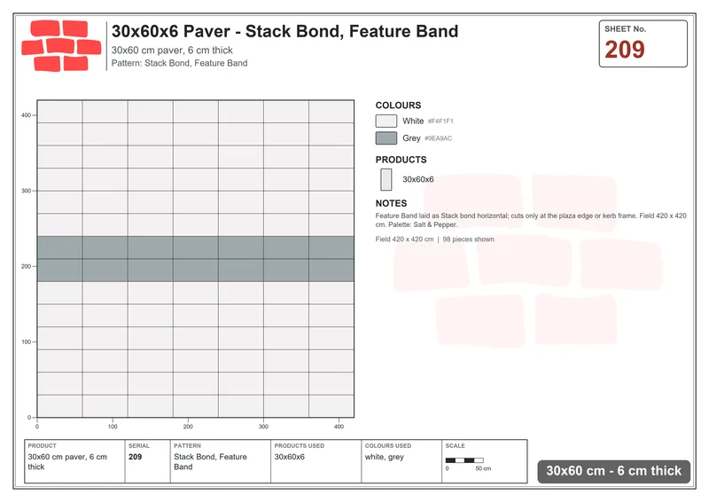 Interlock (Pasco) 30x60 cm · RC36-209 · Stack Bond, Feature Band · Laying plan Interlock (Pasco) 30x60 cm · RC36-209 · Stack Bond, Feature Band · Laying plan