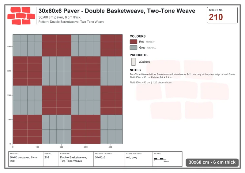 Interlock (Pasco) 30x60 cm · RC36-210 · Double Basketweave, Two-Tone Weave · Laying plan Interlock (Pasco) 30x60 cm · RC36-210 · Double Basketweave, Two-Tone Weave · Laying plan