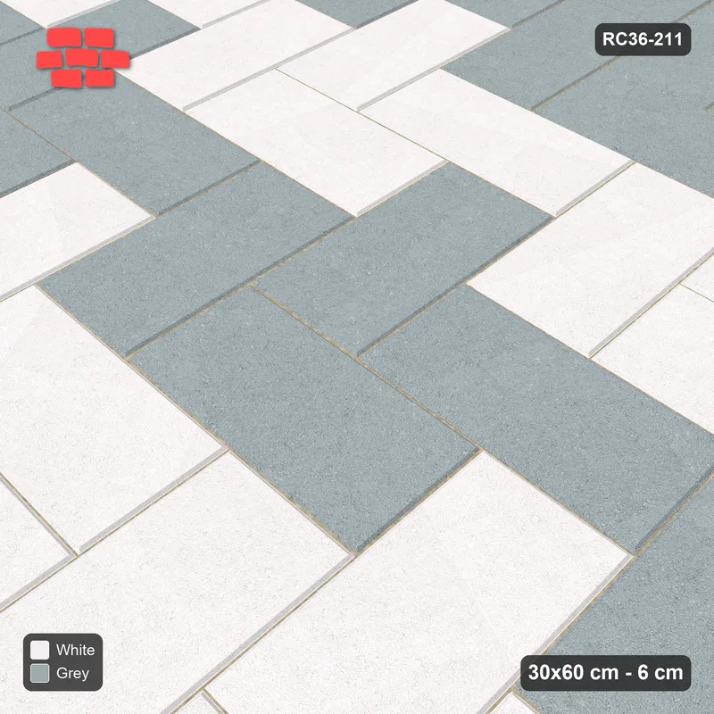 Interlock (Pasco) 30x60 cm · RC36-211 · Herringbone 90, Graded Wide Bands in 30B Kerb Frame · Side view