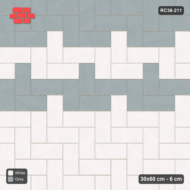 Interlock (Pasco) 30x60 cm · RC36-211 · Herringbone 90, Graded Wide Bands in 30B Kerb Frame · Top view