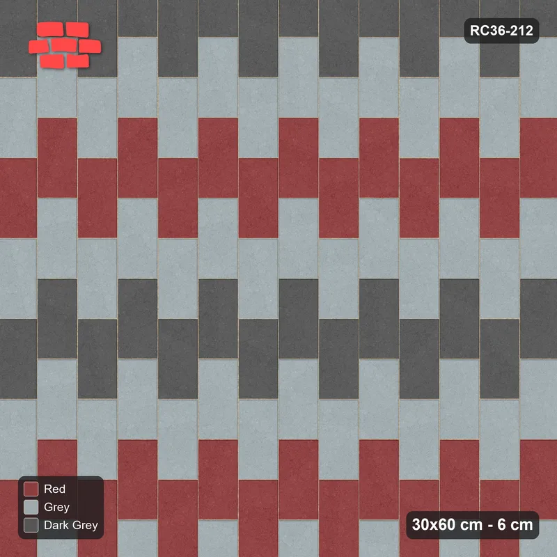Interlock (Pasco) 30x60 cm · RC36-212 · Vertical Running Bond 1/2, Three-Tone Columns in 54H Kerb Frame · Top view