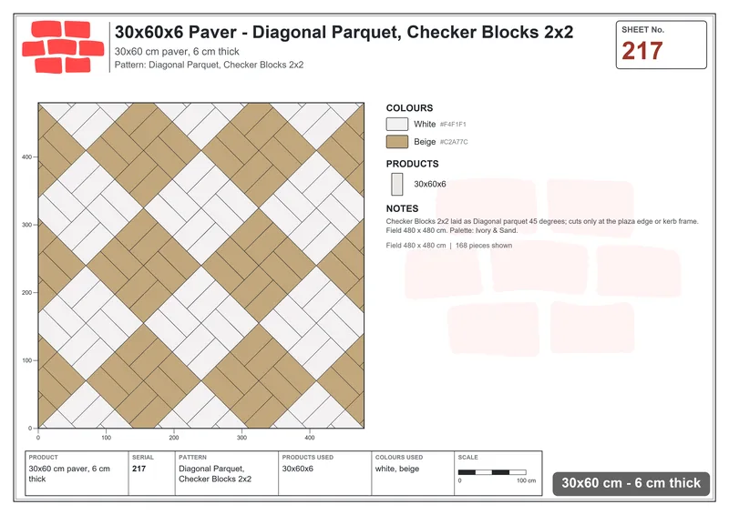 Interlock (Pasco) 30x60 cm · RC36-217 · Diagonal Parquet, Checker Blocks 2x2 · Laying plan Interlock (Pasco) 30x60 cm · RC36-217 · Diagonal Parquet, Checker Blocks 2x2 · Laying plan