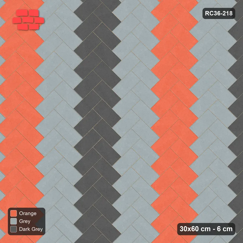 Interlock (Pasco) 30x60 cm · RC36-218 · Diagonal Herringbone, Three-Tone Zigzag in 25H Kerb Frame · Top view