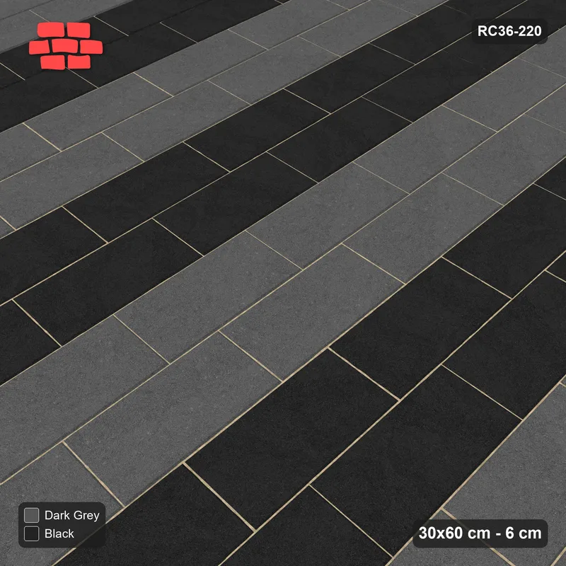 Interlock (Pasco) 30x60 cm · RC36-220 · Vertical Running Bond 1/3, Paired Course Stripes · Side view