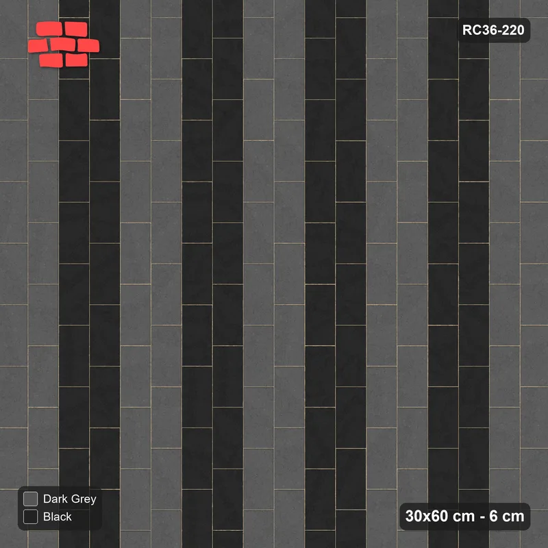 Interlock (Pasco) 30x60 cm · RC36-220 · Vertical Running Bond 1/3, Paired Course Stripes · Top view