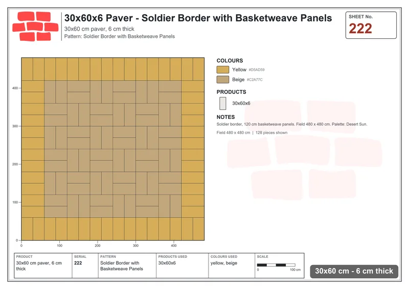 Interlock (Pasco) 30x60 cm · RC36-222 · Soldier Border with Basketweave Panels · Laying plan Interlock (Pasco) 30x60 cm · RC36-222 · Soldier Border with Basketweave Panels · Laying plan