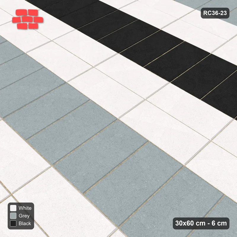 Interlock (Pasco) 30x60 cm · RC36-23 · Plaza bands with black and grey soldier lines · Side view