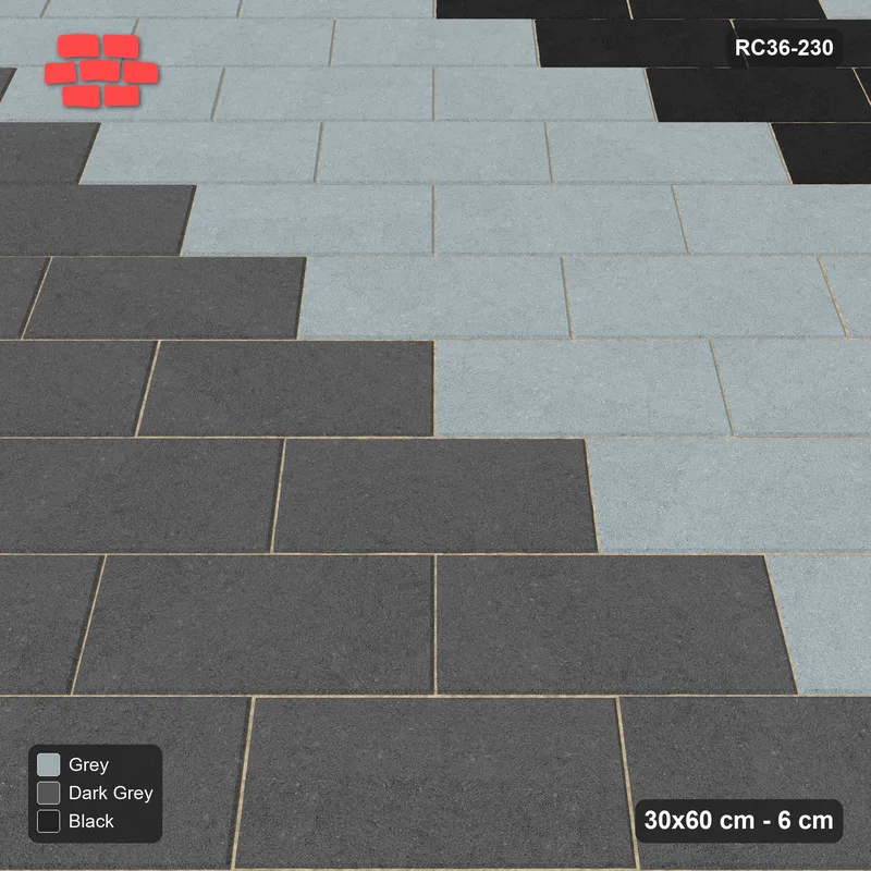 Interlock (Pasco) 30x60 cm · RC36-230 · Diagonal Running Bond, Three-Tone Wide Bands · Side view