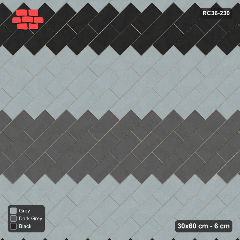 Interlock (Pasco) 30x60 cm · RC36-230 · Diagonal Running Bond, Three-Tone Wide Bands · Top view