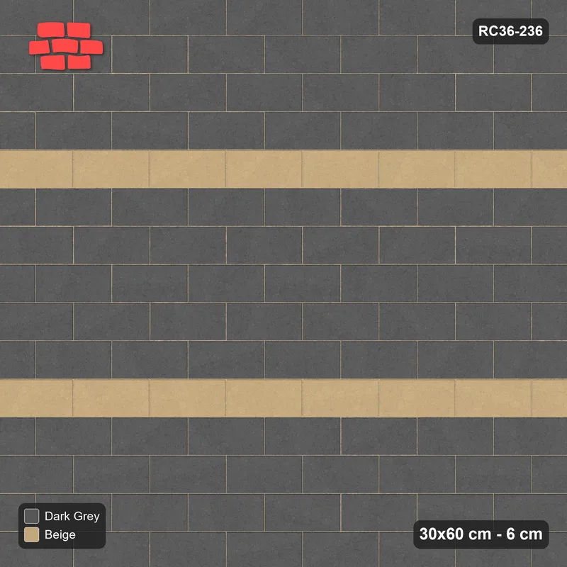 Interlock (Pasco) 30x60 cm · RC36-236 · Running Bond 1/2, Twin Feature Courses · Top view