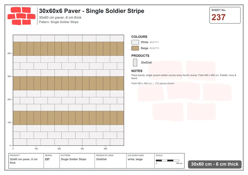 Interlock (Pasco) 30x60 cm · RC36-237 · Single Soldier Stripe · Laying plan Interlock (Pasco) 30x60 cm · RC36-237 · Single Soldier Stripe · Laying plan
