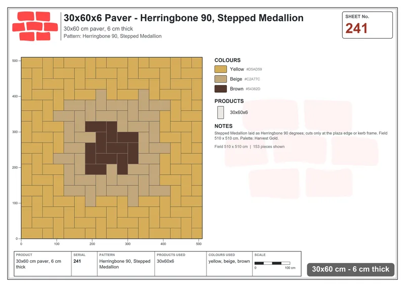 Interlock (Pasco) 30x60 cm · RC36-241 · Herringbone 90, Stepped Medallion · Laying plan Interlock (Pasco) 30x60 cm · RC36-241 · Herringbone 90, Stepped Medallion · Laying plan