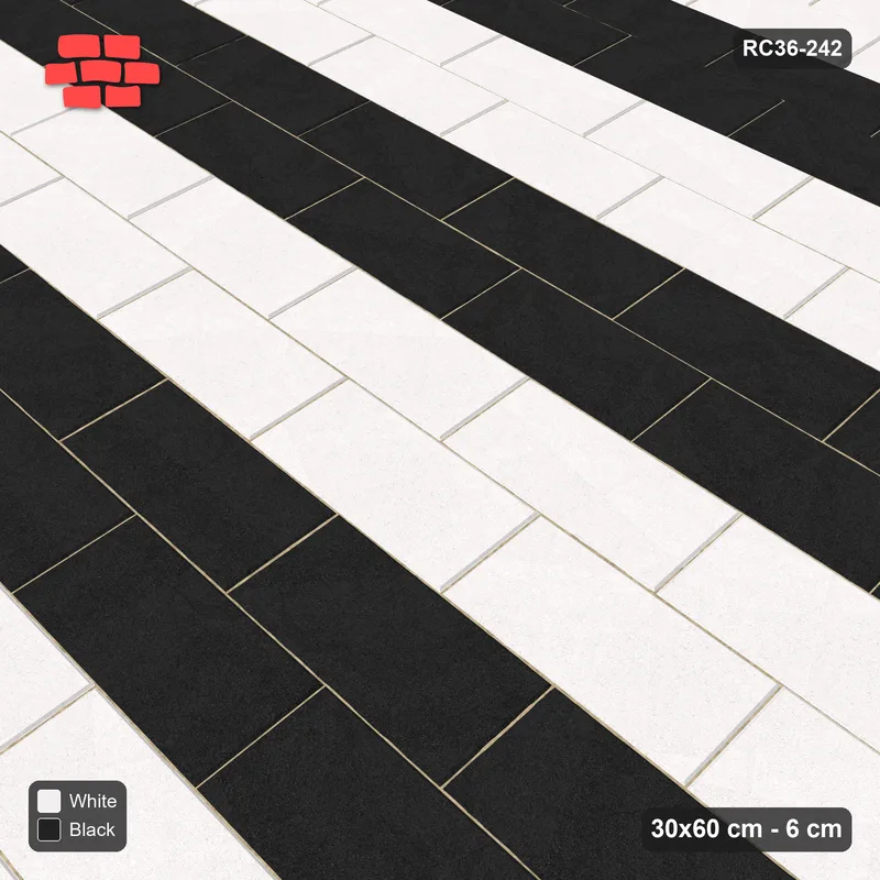 Interlock (Pasco) 30x60 cm · RC36-242 · Running Bond 1/2, Paired Course Stripes in 25B Kerb Frame · Side view
