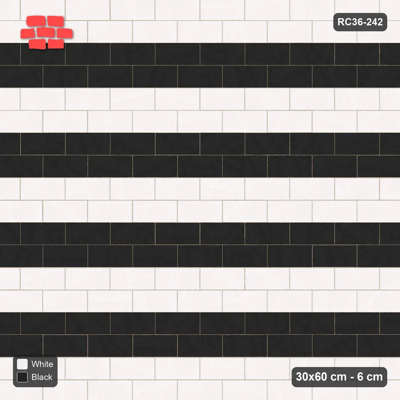 Interlock (Pasco) 30x60 cm · RC36-242 · Running Bond 1/2, Paired Course Stripes in 25B Kerb Frame · Top view