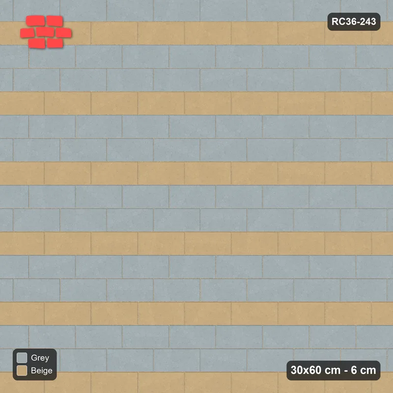 Interlock (Pasco) 30x60 cm · RC36-243 · Running Bond 1/3, Accent Course Every 3rd · Top view