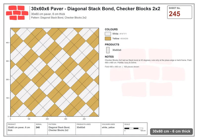 Interlock (Pasco) 30x60 cm · RC36-245 · Diagonal Stack Bond, Checker Blocks 2x2 · Laying plan Interlock (Pasco) 30x60 cm · RC36-245 · Diagonal Stack Bond, Checker Blocks 2x2 · Laying plan