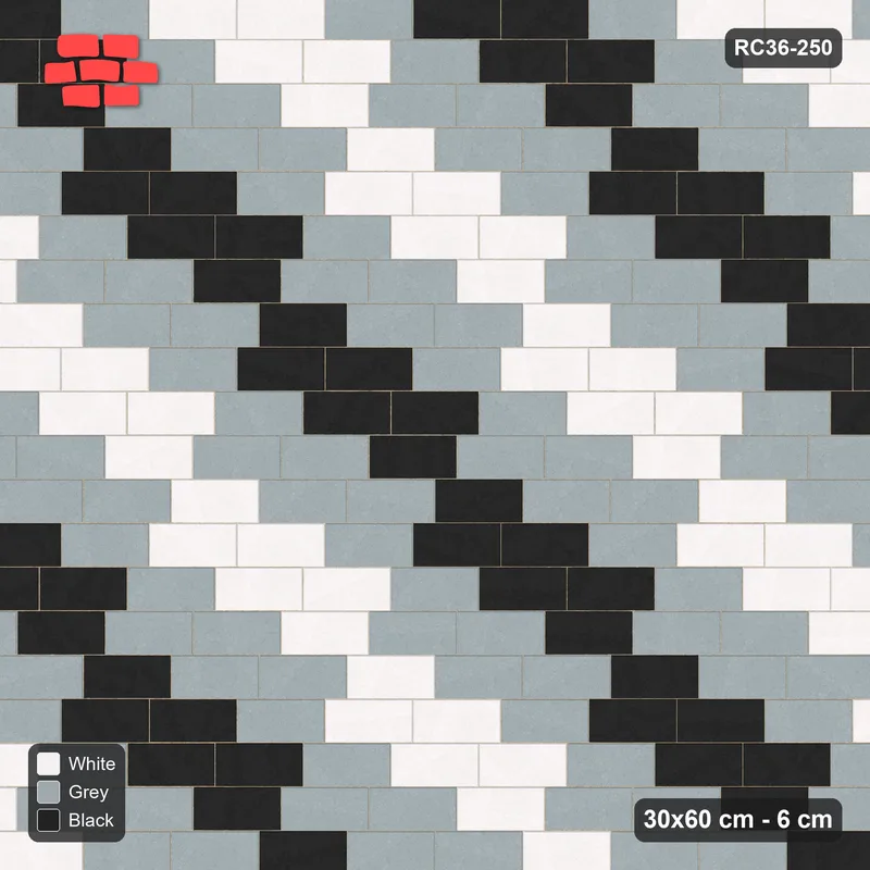 Interlock (Pasco) 30x60 cm · RC36-250 · Running Bond 1/4, Three-Tone Diagonal · Top view
