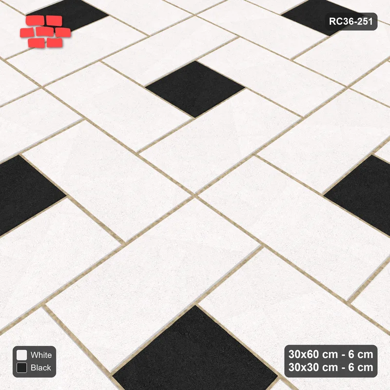 Interlock (Pasco) 30x60 cm · RC36-251 · Pinwheel CW, 30x30 Centres, Solid Planks - Contrast · Side view