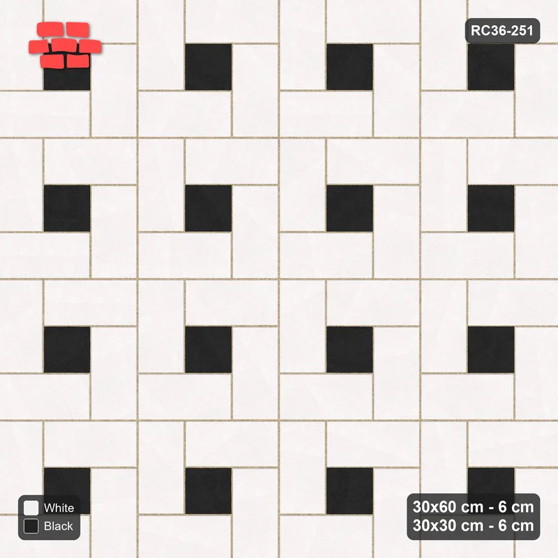 Interlock (Pasco) 30x60 cm · RC36-251 · Pinwheel CW, 30x30 Centres, Solid Planks - Contrast · Top view