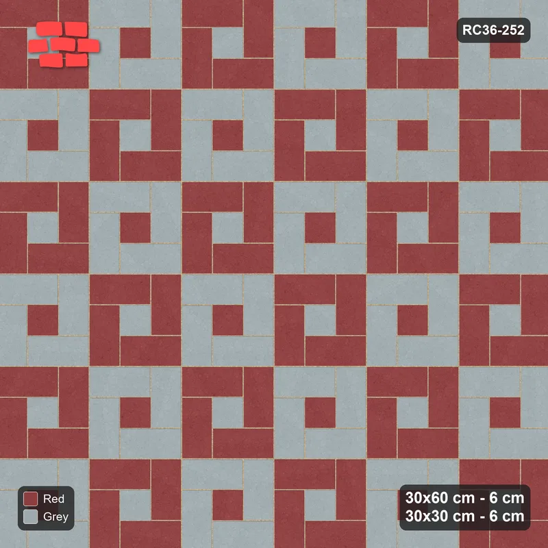 Interlock (Pasco) 30x60 cm · RC36-252 · Pinwheel ACW, 30x30 Centres, Module Chequer - Brick & Ash · Top view