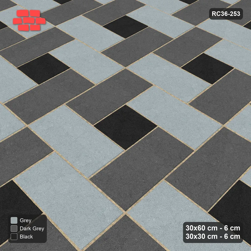 Interlock (Pasco) 30x60 cm · RC36-253 · Pinwheel CW, 30x30 Centres, H/V Planks - Graphite Scale · Side view
