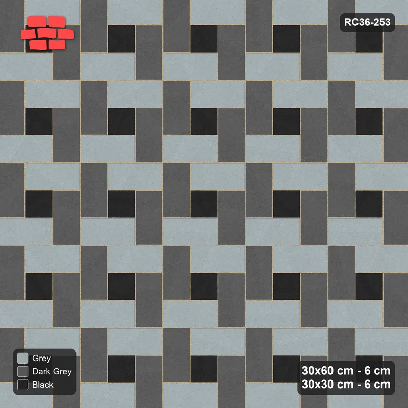 Interlock (Pasco) 30x60 cm · RC36-253 · Pinwheel CW, 30x30 Centres, H/V Planks - Graphite Scale · Top view