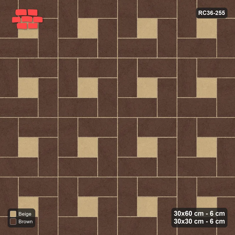 Interlock (Pasco) 30x60 cm · RC36-255 · Pinwheel CW, 30x30 Centres, Solid Planks - Sandstone · Top view
