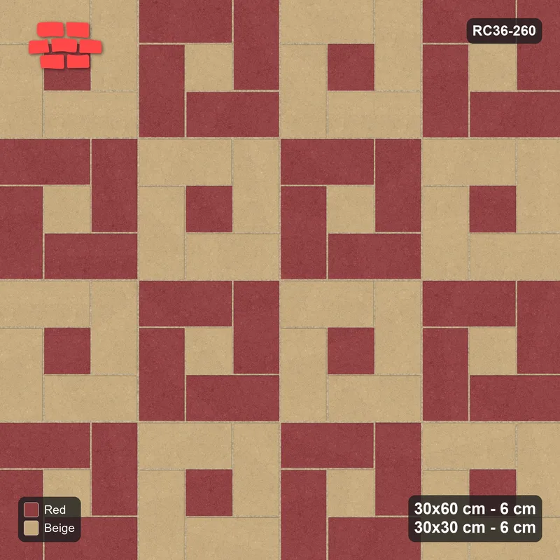 Interlock (Pasco) 30x60 cm · RC36-260 · Pinwheel ACW, 30x30 Centres, Module Chequer - Terracotta · Top view