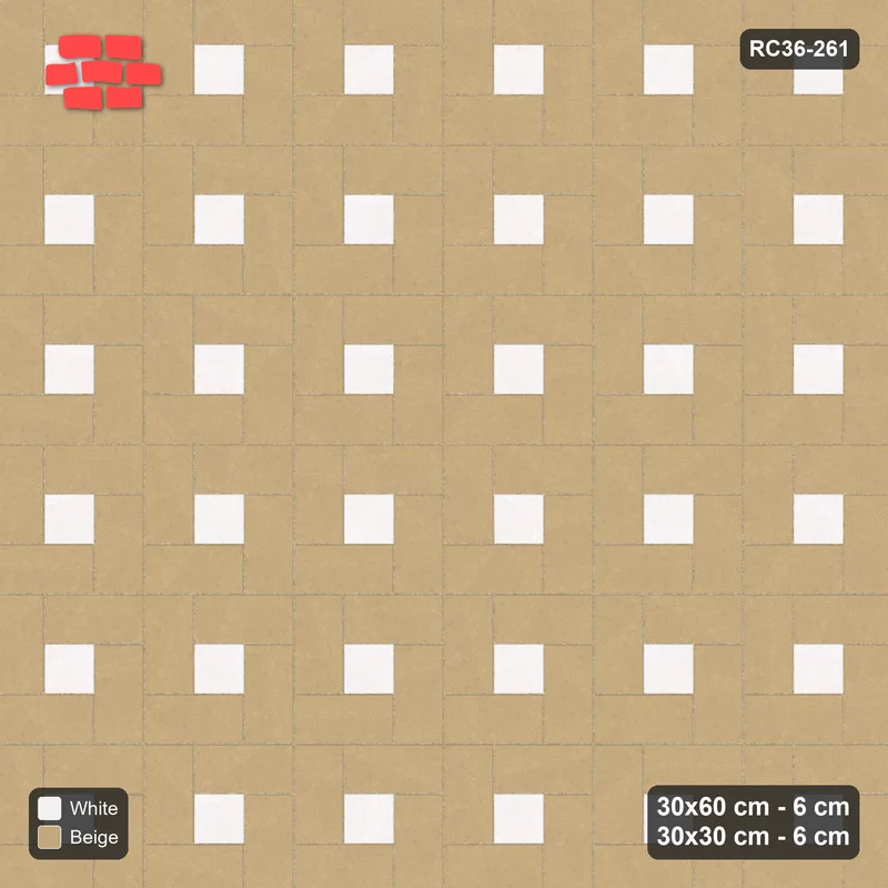 Interlock (Pasco) 30x60 cm · RC36-261 · Pinwheel CW, 30x30 Centres, Solid Planks - Ivory & Sand · Top view