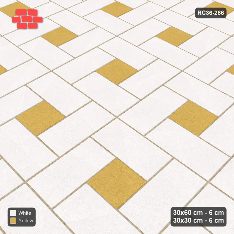 Interlock (Pasco) 30x60 cm · RC36-266 · Pinwheel ACW, Solid Planks + Kerb - Ivory & Ochre · Side view