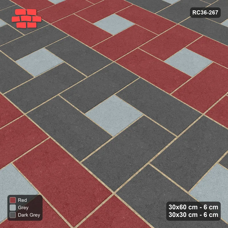 Interlock (Pasco) 30x60 cm · RC36-267 · Pinwheel CW, 30x30 Centres, Row Bands - Urban Brick · Side view