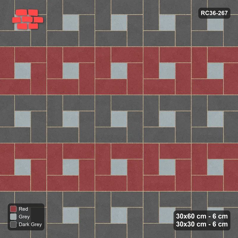 Interlock (Pasco) 30x60 cm · RC36-267 · Pinwheel CW, 30x30 Centres, Row Bands - Urban Brick · Top view