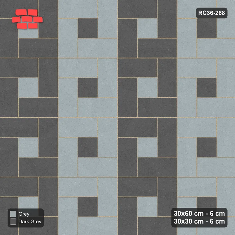 Interlock (Pasco) 30x60 cm · RC36-268 · Pinwheel ACW, 30x30 Centres, Column Bands - Charcoal Edge · Top view