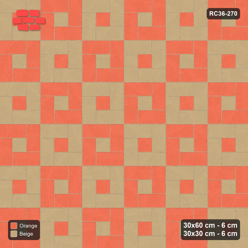 Interlock (Pasco) 30x60 cm · RC36-270 · Pinwheel ACW, Module Chequer + Kerb - Clay Court · Top view