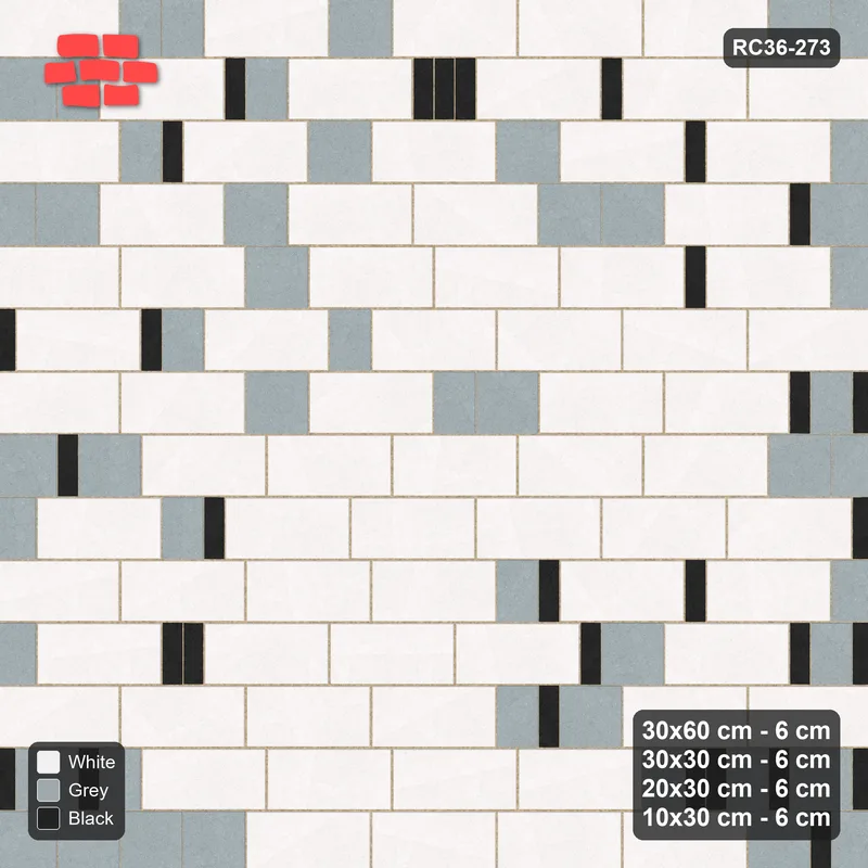 Interlock (Pasco) 30x60 cm · RC36-273 · Roman 30 Course Mix, Long, Mid and Short Tiers - Tuxedo · Top view