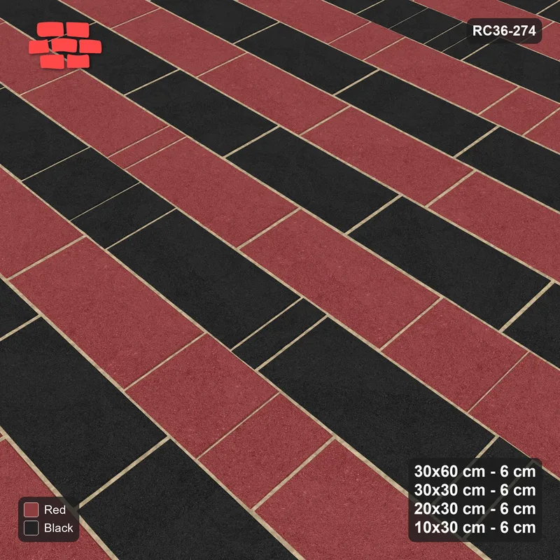 Interlock (Pasco) 30x60 cm · RC36-274 · Roman 30 Course Mix, Course Bands - Red & Black · Side view