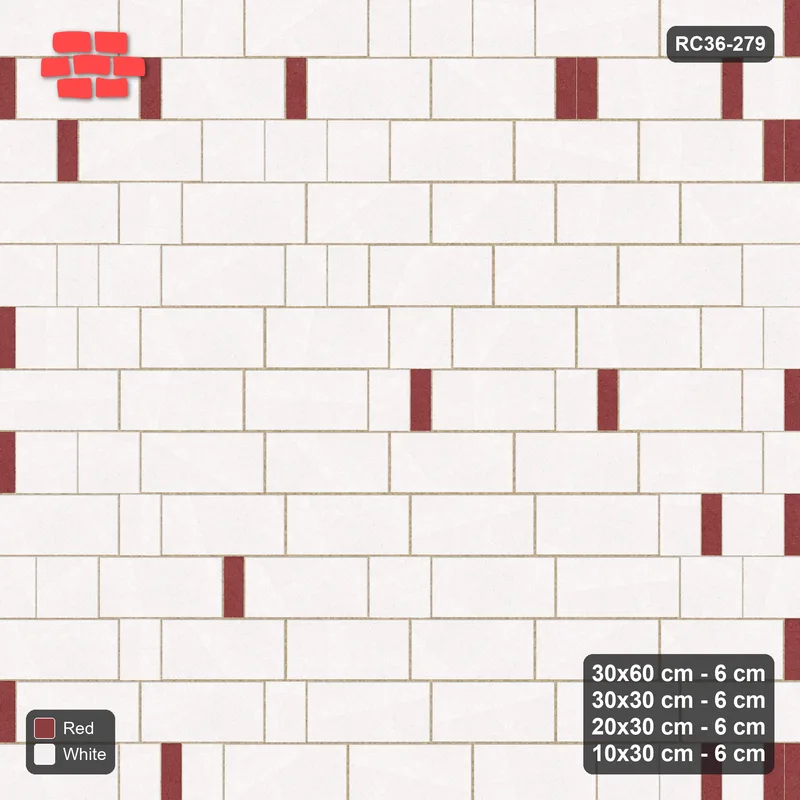 Interlock (Pasco) 30x60 cm · RC36-279 · Roman 30 Course Mix, Accent Shortest - Burgundy & Ivory · Top view