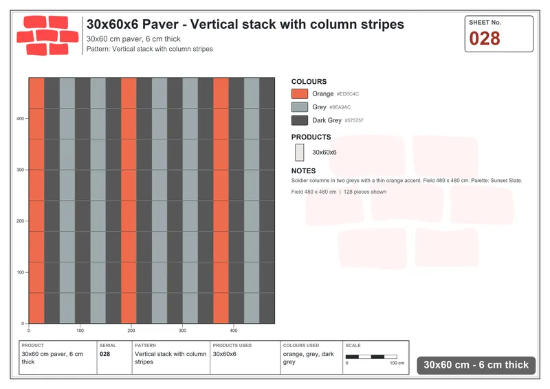 Interlock (Pasco) 30x60 cm · RC36-28 · Vertical stack with column stripes · Laying plan Interlock (Pasco) 30x60 cm · RC36-28 · Vertical stack with column stripes · Laying plan