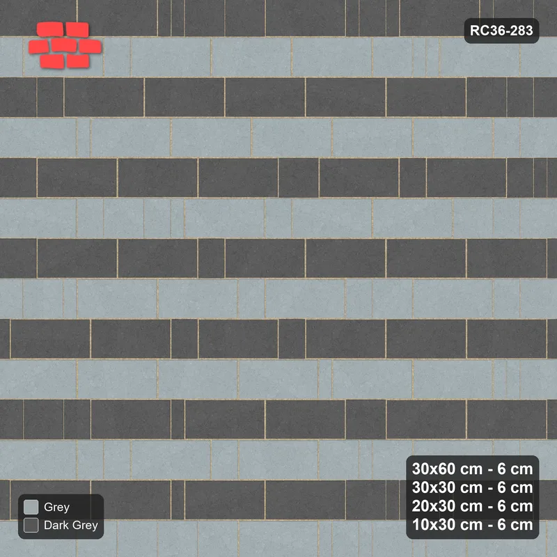 Interlock (Pasco) 30x60 cm · RC36-283 · Roman 30 Course Mix, Course Bands - Charcoal Edge · Top view