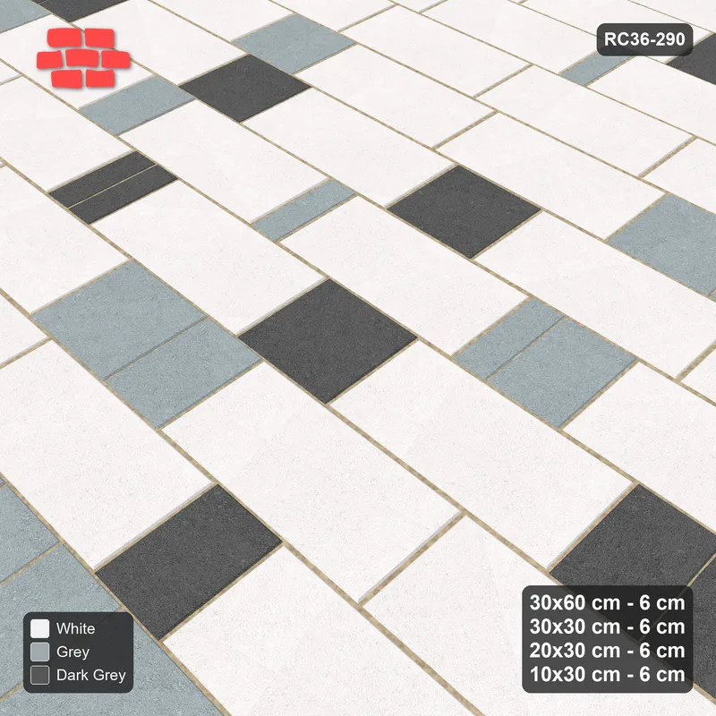 Interlock (Pasco) 30x60 cm · RC36-290 · Roman 30 Course Mix, Long Plain, Short Course-Toned - Monochrome · Side view