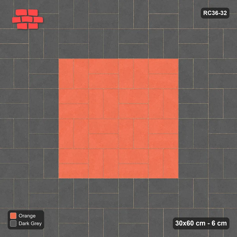Interlock (Pasco) 30x60 cm · RC36-32 · Basketweave with orange medallion · Top view