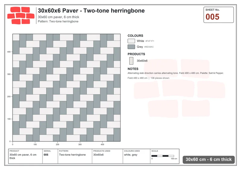 Interlock (Pasco) 30x60 cm · RC36-5 · Two-tone herringbone · Laying plan Interlock (Pasco) 30x60 cm · RC36-5 · Two-tone herringbone · Laying plan