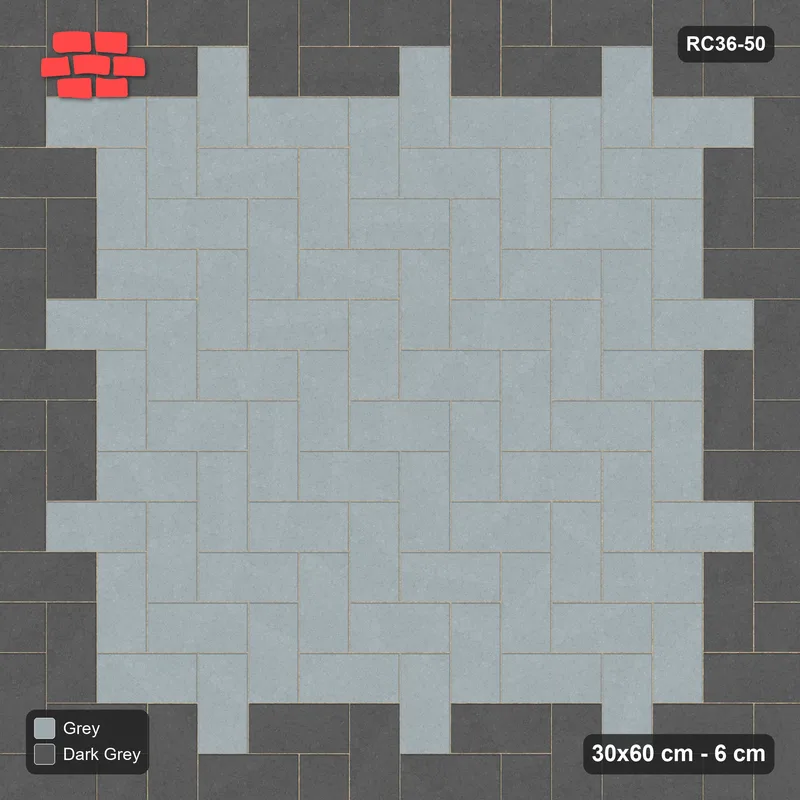Interlock (Pasco) 30x60 cm · RC36-50 · Herringbone with dark edge · Top view