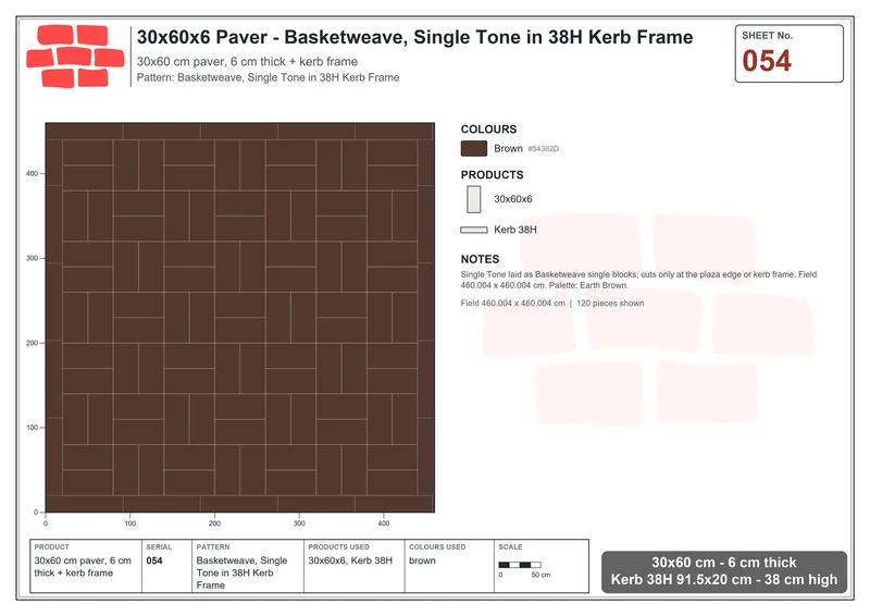 Interlock (Pasco) 30x60 cm · RC36-54 · Basketweave, Single Tone in 38H Kerb Frame · Laying plan Interlock (Pasco) 30x60 cm · RC36-54 · Basketweave, Single Tone in 38H Kerb Frame · Laying plan
