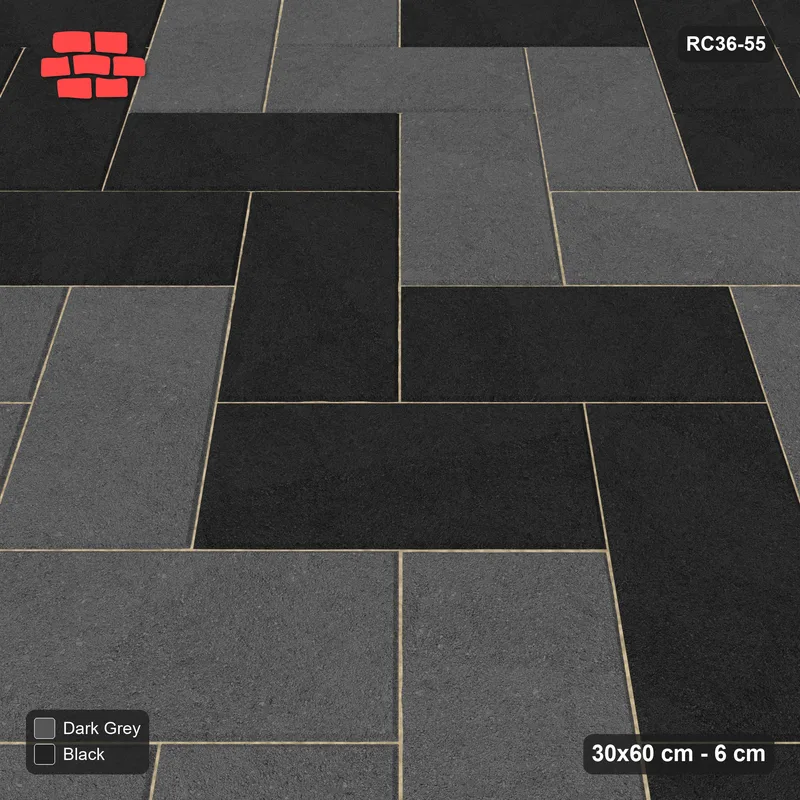 Interlock (Pasco) 30x60 cm · RC36-55 · Diagonal Herringbone, Graded Wide Bands in 30F Kerb Frame · Side view