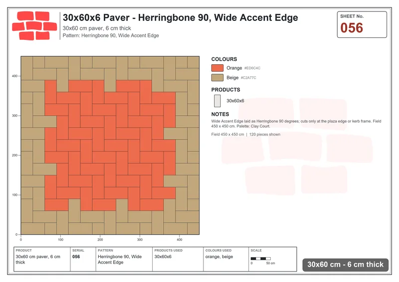 Interlock (Pasco) 30x60 cm · RC36-56 · Herringbone 90, Wide Accent Edge · Laying plan Interlock (Pasco) 30x60 cm · RC36-56 · Herringbone 90, Wide Accent Edge · Laying plan