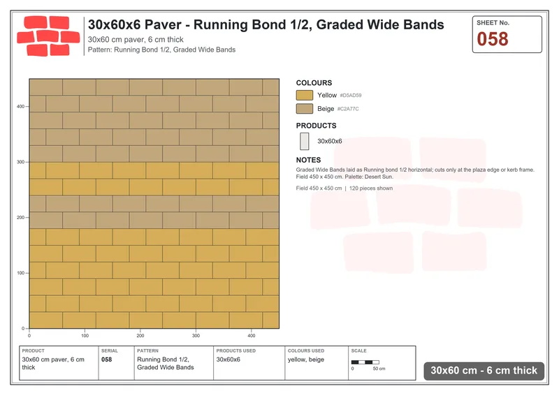 Interlock (Pasco) 30x60 cm · RC36-58 · Running Bond 1/2, Graded Wide Bands · Laying plan Interlock (Pasco) 30x60 cm · RC36-58 · Running Bond 1/2, Graded Wide Bands · Laying plan