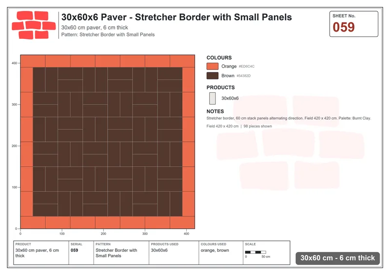Interlock (Pasco) 30x60 cm · RC36-59 · Stretcher Border with Small Panels · Laying plan Interlock (Pasco) 30x60 cm · RC36-59 · Stretcher Border with Small Panels · Laying plan