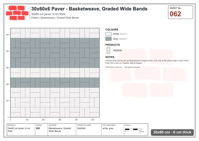 Interlock (Pasco) 30x60 cm · RC36-62 · Basketweave, Graded Wide Bands · Laying plan Interlock (Pasco) 30x60 cm · RC36-62 · Basketweave, Graded Wide Bands · Laying plan